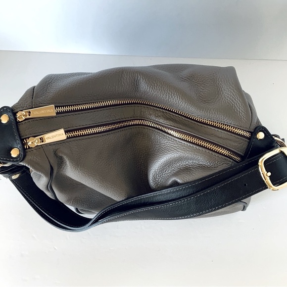 Valentina Hobo Shoulder Backpack Italian Taupe Black Leather NWT - Picture 12 of 16